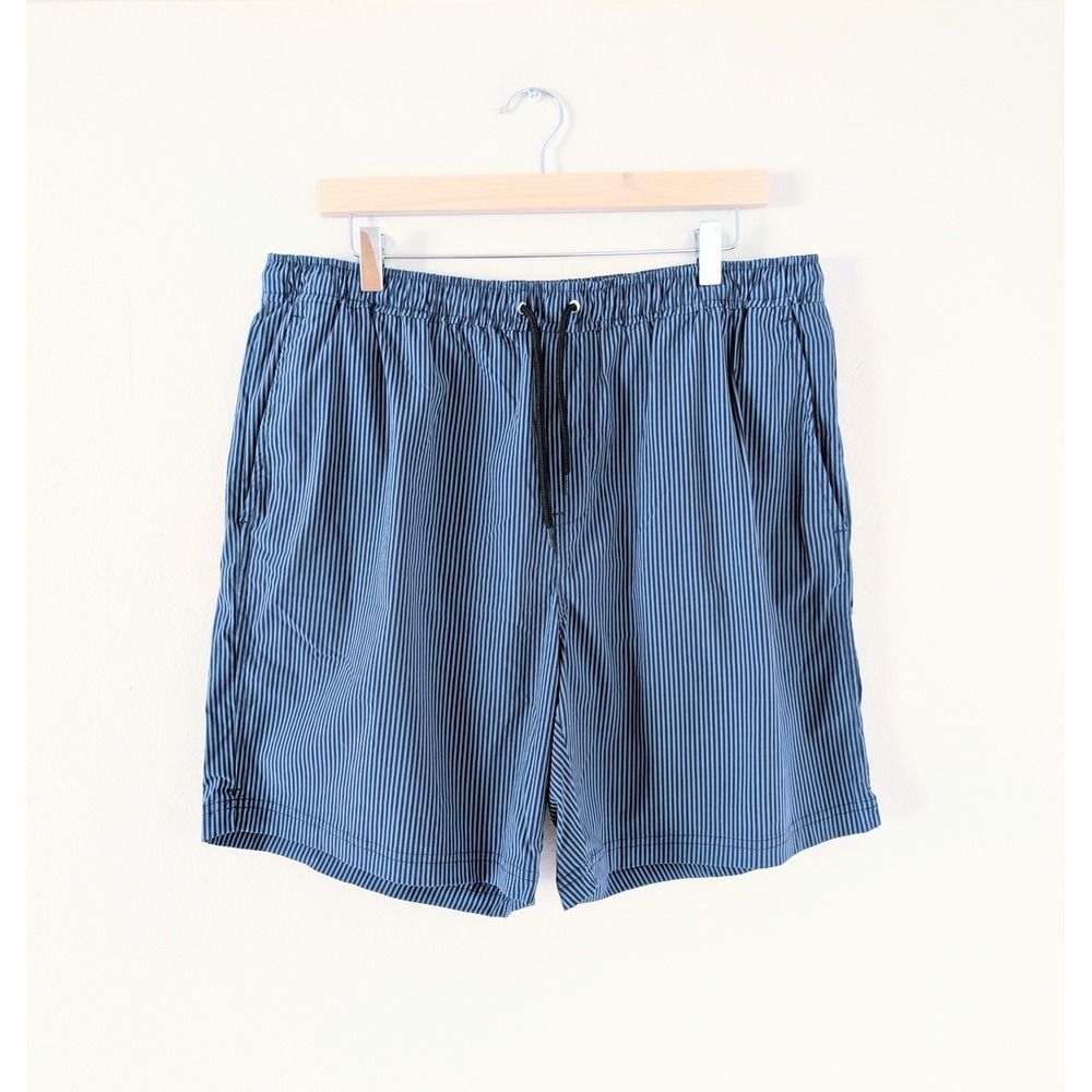 Everlane Mens XL Blue Striped Swim‎ Trunks Drawstring Waist Summer Beach Casual